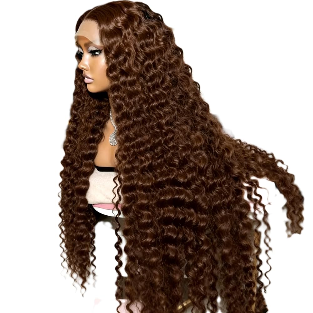 Accessori Parrucche Parrucca Riccia Color Cioccolato Con Onde Profonde 13x6 Capelli Umani Con Parte Anteriore In Pizzo 250% Densità Pre Pizzicata(13x4,250%_28INCHES)
