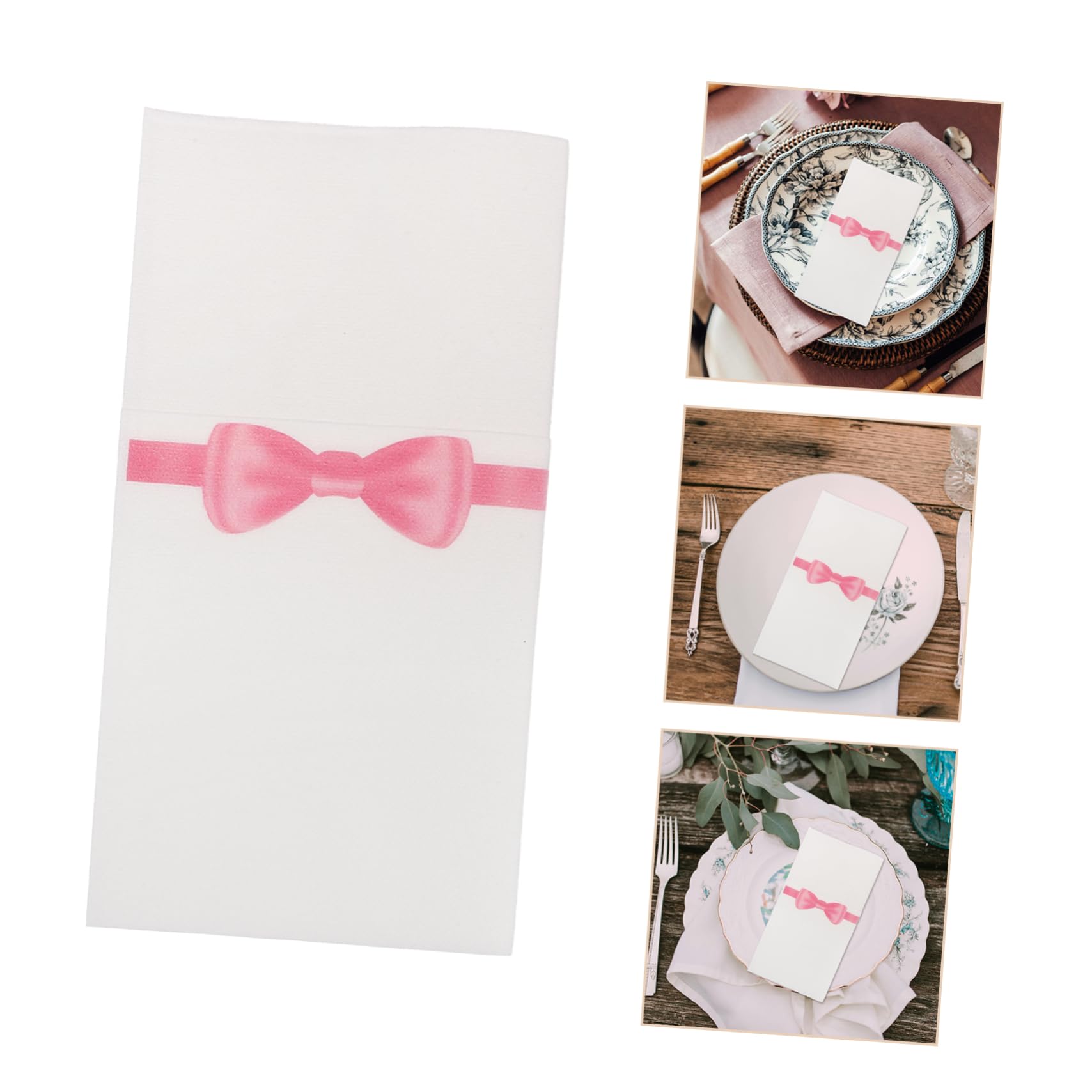 PLAFOPE Servilletas de Papel para Cubiertos, 50 Piezas, Plegadas y Fáciles de Guardar, Estampado de Lazo Rosa, para Restaurante y Cocina