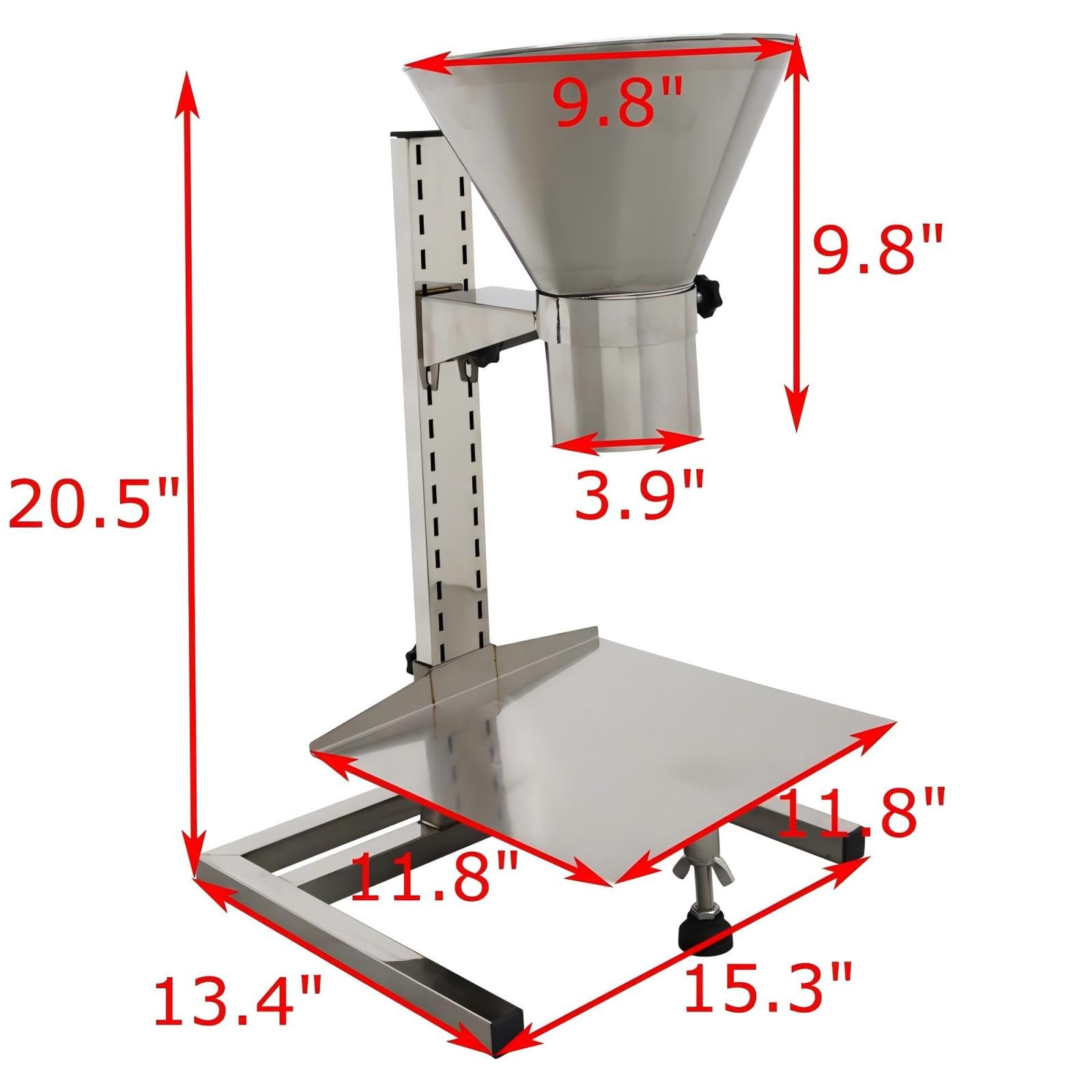 BEILOCKERY 3.9 inches Stainless Steel Feeding Funnel, Food Grade Manual Filling Hopper, Height Adjustment, with Upgraded Bracket and Lifting Platform