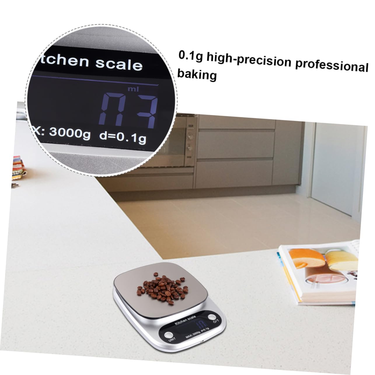 OUNONA Báscula De Cocina Digital Recargable 3 Kg 0,1 g Acero Inoxidable Pantalla Lcd Portátil Precisión Para Alimentos y Café