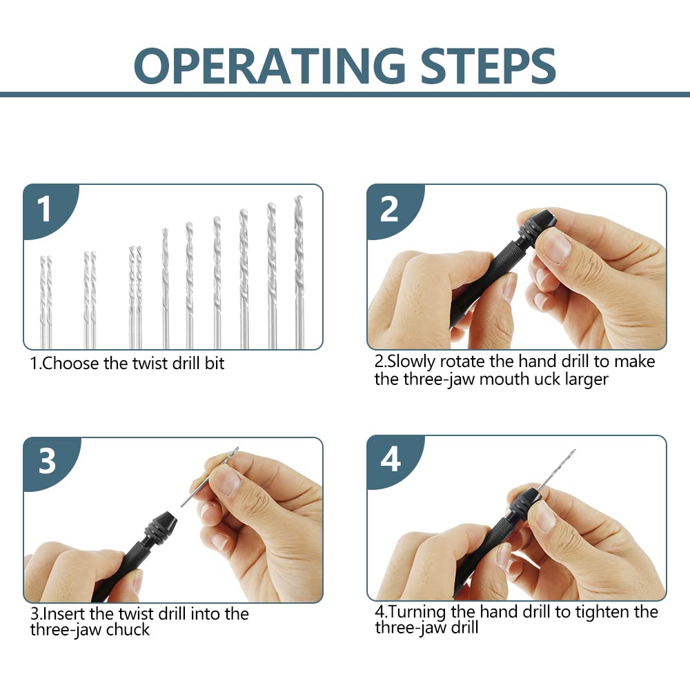 Abizarch 57pcs Pin Vise Hand Drill Bits Set Mini Hand Drill Rotary Tools Accessories Kit with 0.3-3mm Twist Drills 0.1-1mm Mini Drills Vise for Craft Carving DIY Woodworking Plastic Jewelry Model Maki