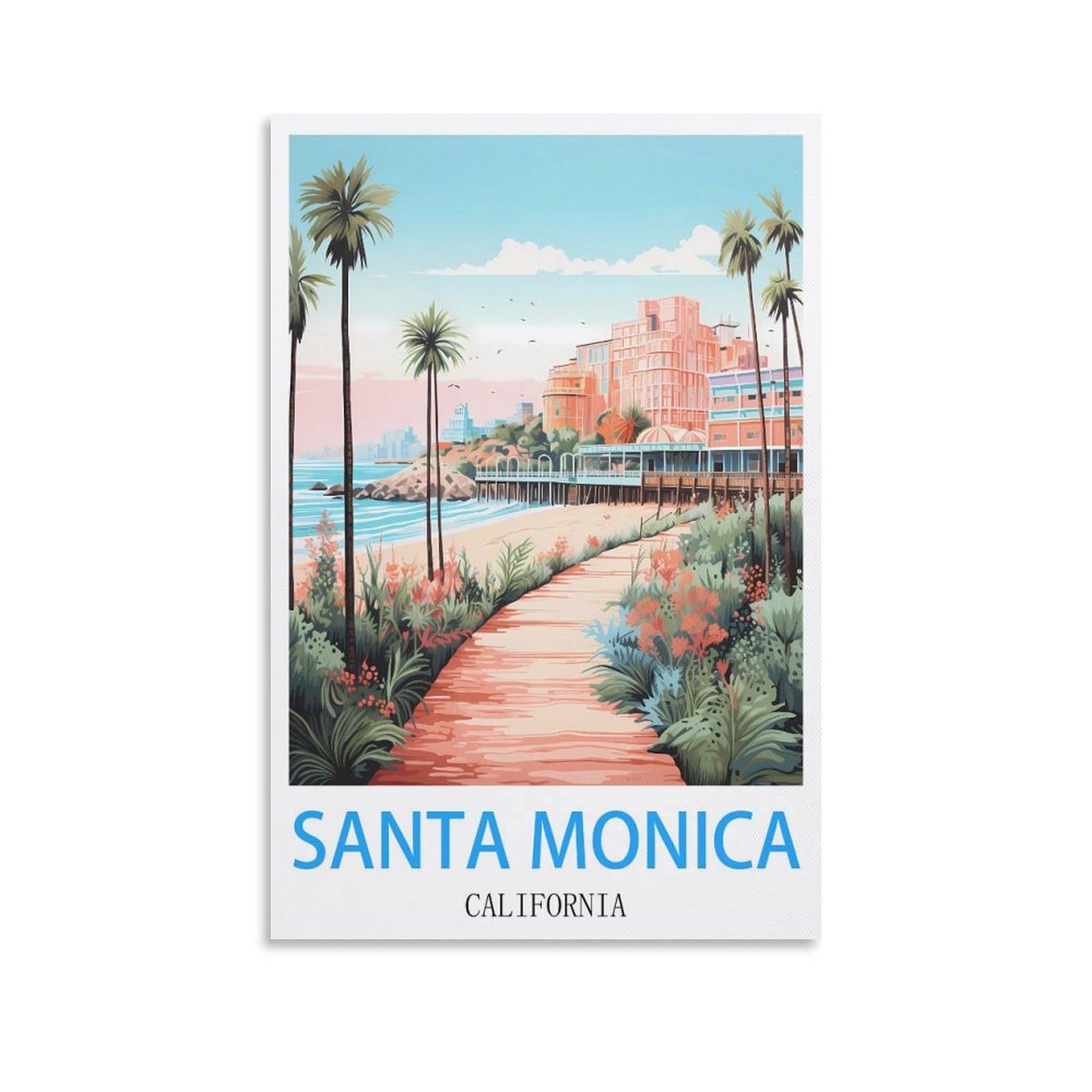 Vintage Metal Tin Sign for Cafe Santa Monica Californias Vintage Signs Home Kitchen Rustic Travel Metal Signs Wall Art Decor 30x30cm