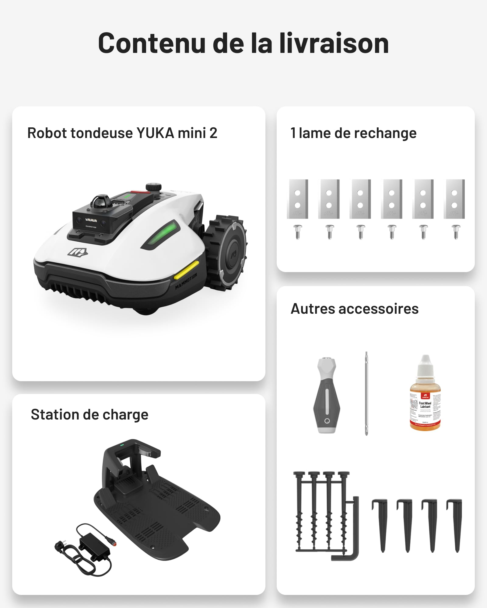 MAMMOTION YUKA Mini 2 800 LiDAR Robot Tondeuse avec Support de Lavage