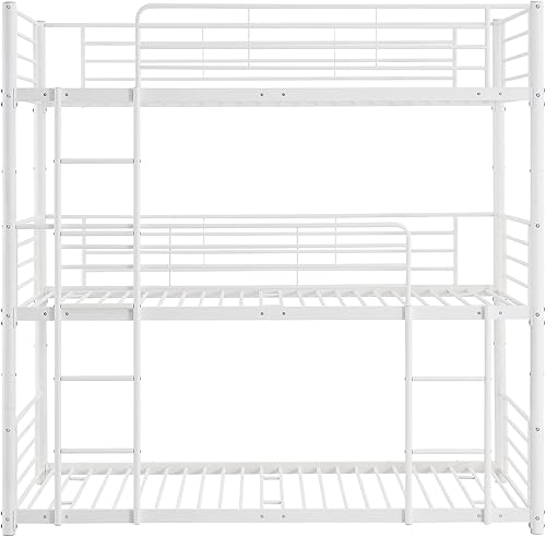 Miniatura 5 de Woanke Cama triple de metal marco de cama individual de acero con 2 escaleras integradas 3 literas de cama que se pueden dividir en 3 camas