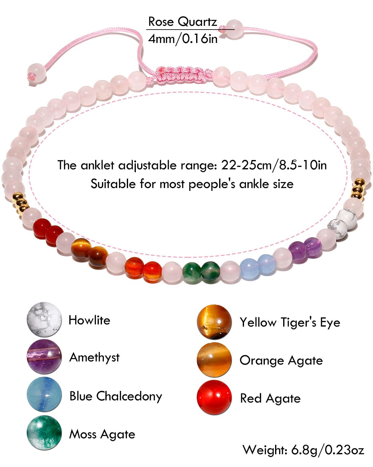 Reiki 7 Chakra Meditazione della Caviglia in Perline Yoga Braccialetti alla Caviglia Colorati per Donne bilanciano Gioielli a Piede Spiaggia Regolabili