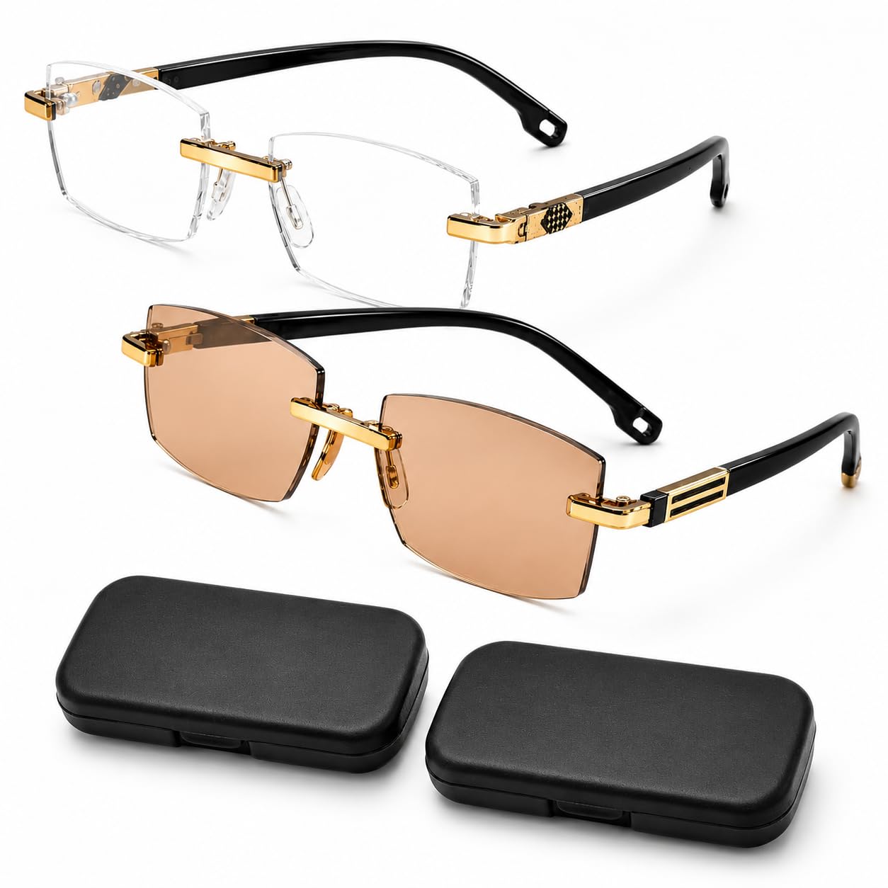 Nuvio Pack of 2 Rimless Reading Glasses for Men & Women | Clear & Brown Lens Readers | Lightweight Comfortable Frame for Reading, Computer & Office Use | 2 Protective Cases-image-19