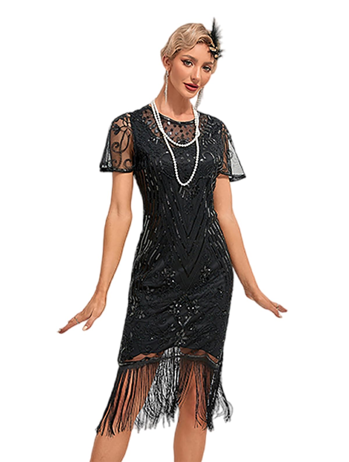 VILOREE Sukienka wieczorowa damska sukienka na bal, sukienka koktajlowa w stylu lat 20., Art Deco Great Gatsby, na imprezę, styl vintage retro