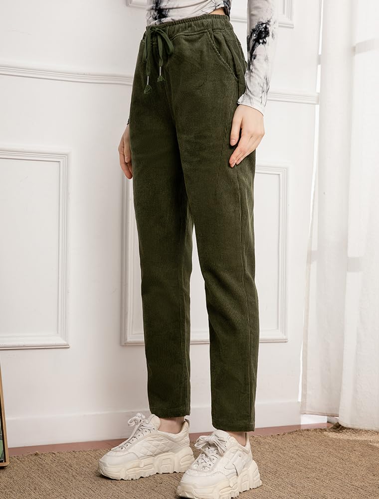 FTCayanz Donna Pantaloni Larghi Cotone Pantalone Vita Alta Harem Pantaloni di Velluto a Coste