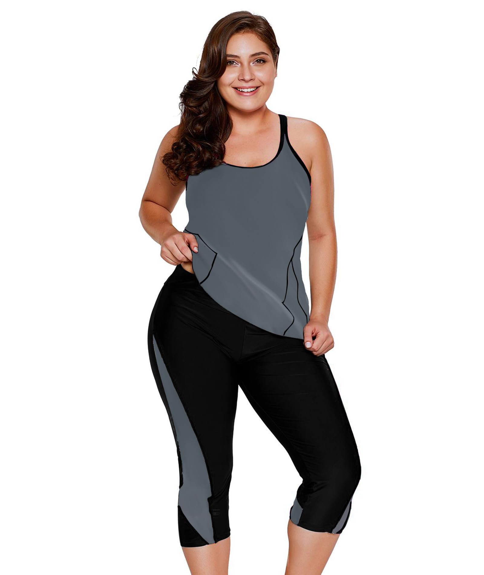 LALAGEN Womens Plus Size Swimsuits 2026 Modest Rash Guard Capris Tankini Bathing Suits Two Piece Bathing Suit Swimwear