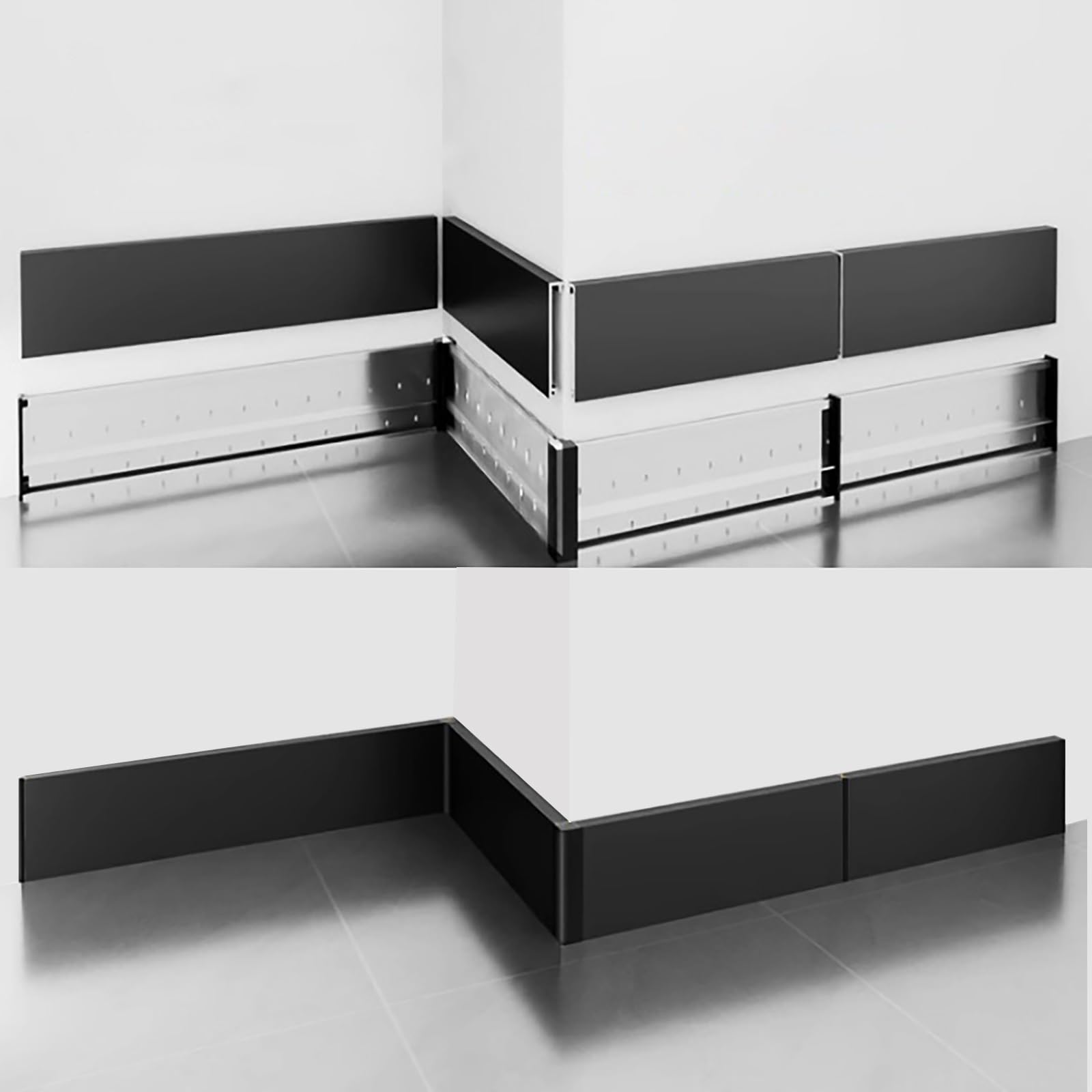 Listelli in metallo per battiscopa da 125 cm, 4 pezzi, in lega, colore bianco, 15 mm di larghezza, per la casa e l'ufficio