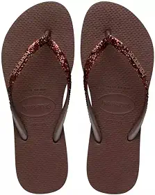 Chinelo Slim, Feminino, Marrom com Glitter Bronze, Borracha, Tiras Finas, Sola Anatômica, para Lazer e Praia