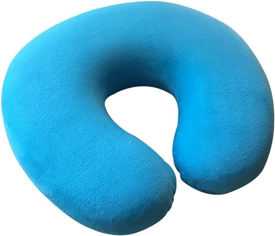 Portable Travel Pillow Inflatable Neck Pillow U Shape Blow Up Neck Cushion PVC Flocking Pillow for Flight Travel （Blue）