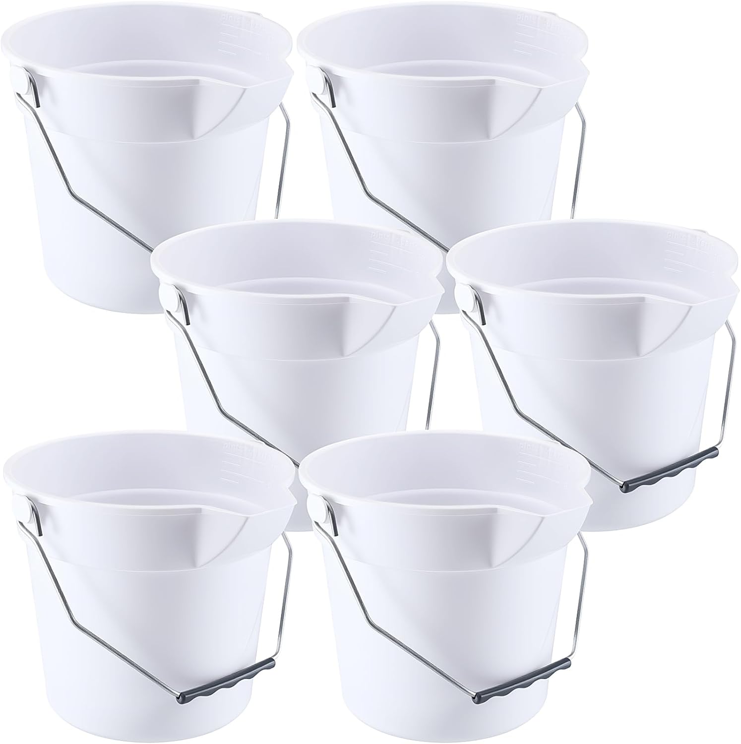 Didaey 6 Pcs 2.5 Gallon Bucket for Cleaning Plastic Heavy Duty Clean Bucket with Handle and Spout Industrial Storage Container (White)