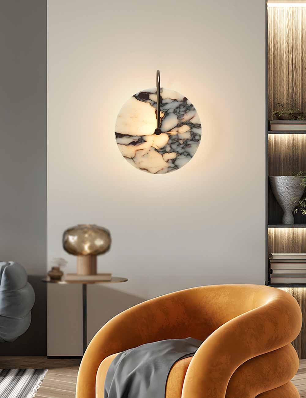 Kinkiet wewnętrzny z naturalnego marmuru i alabastru Led nowoczesny styl okrągły alabaster kamienny do łazienki salon sypialnia korytarz