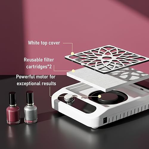 Miniatura 4 de Aspirador colector de polvo de uñas para técnicos de uñas  Potente succión, ventilador silencioso de 3 velocidades, filtro HEPA reutilizable,