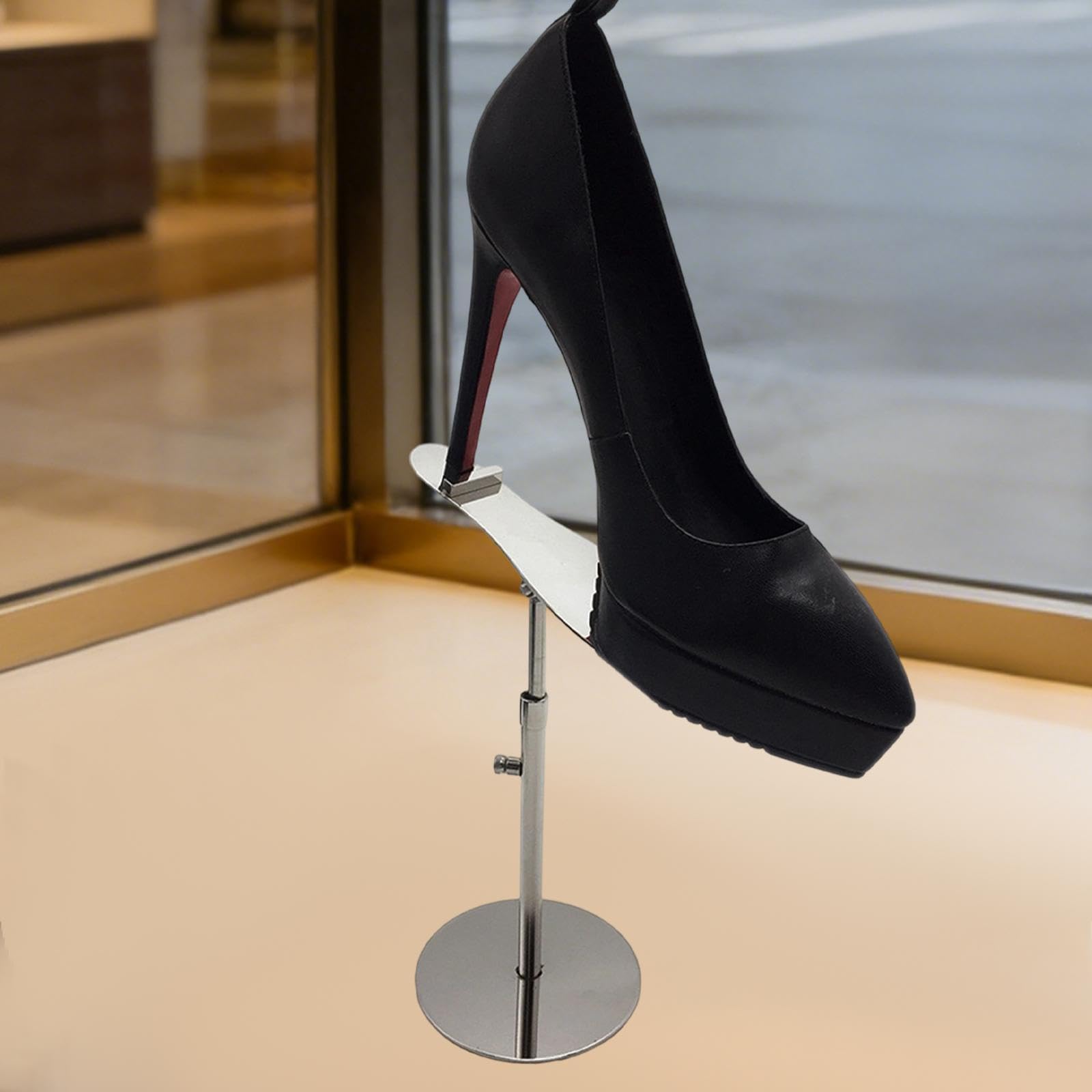 Schuhregal, Schuhpräsentation, Rutschfester Stahlständer für Sandalen Und Bekleidung Im Einzelhandel, Ladentheke, Silber