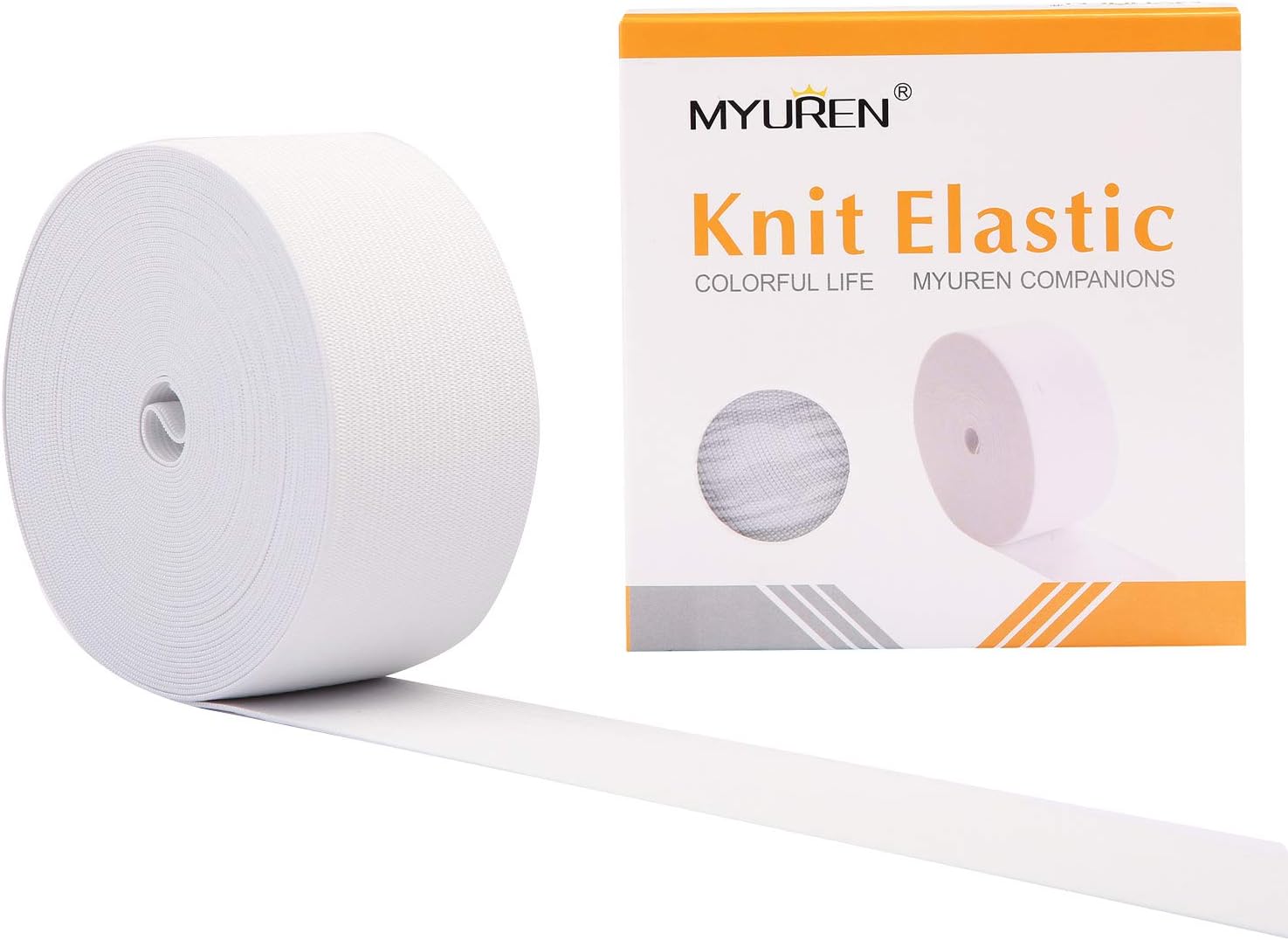 2 Inch by 10 Yard White Heavy Stretch High Elasticity Elastic Spool Knit Elastic Bands for Sewing
