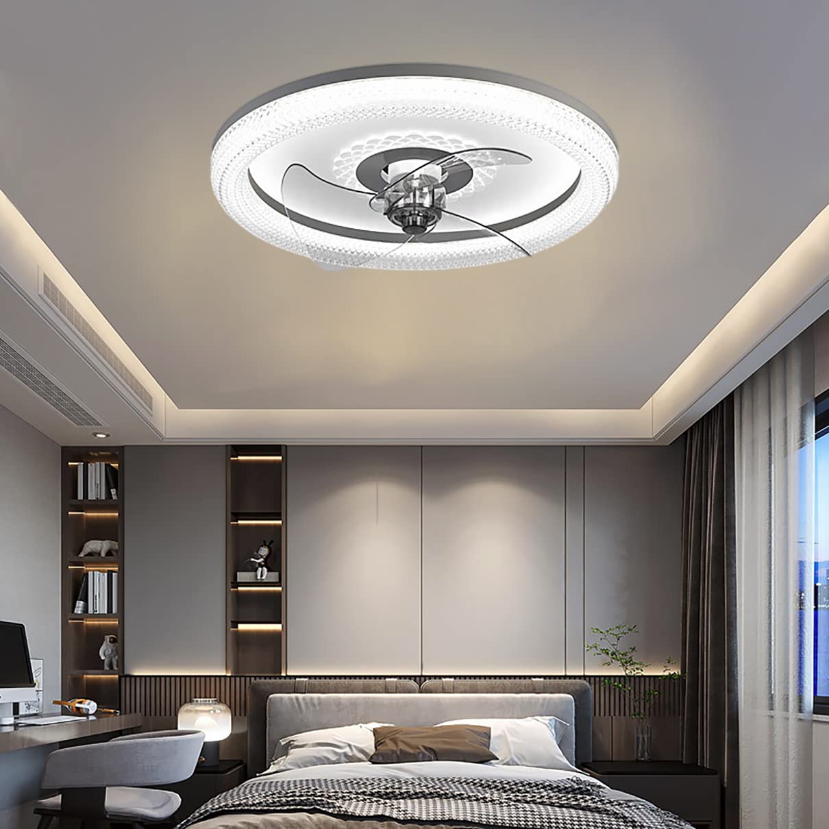 HXYSXHJUO Fan Lights, Modern Led Ceilifan with Light Reversiblet Lights Bedroom Ceililight Remote Control Liviroom Silent Household Integrated Timer/Gray