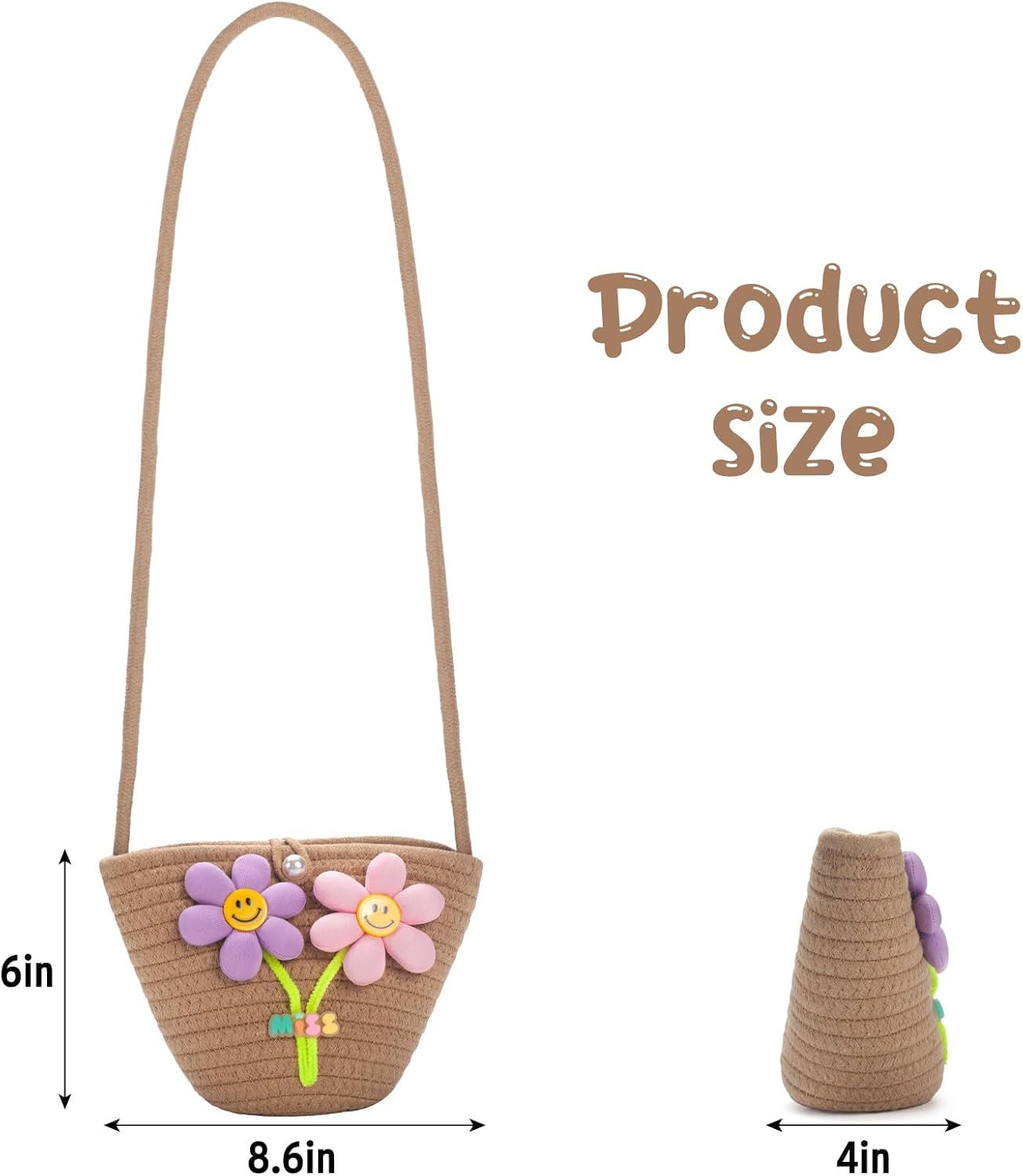 Little Girls Purse for Toddler, Kids Crossbody Bag with Sunglasses, Flower Girl Purse Woven Handbag - Image 5