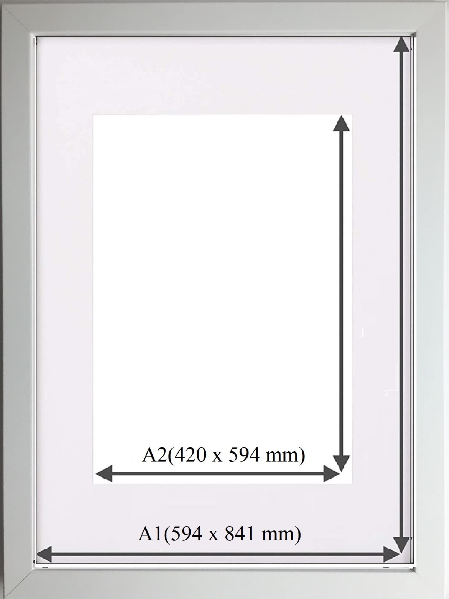 Modern A1(59.4 x 84.1 cm) Picture Frame With Mount Photo Frame for Image Size A2(42x59.4cm), With Clear Plexiglass Sheet, to Hang Portrait or Landscape(WHITE)