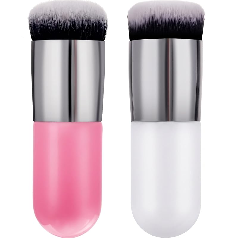 Boao Kit com 2 Pincéis Kabuki para Base, Maquiagem Facial, Rosa e Branco