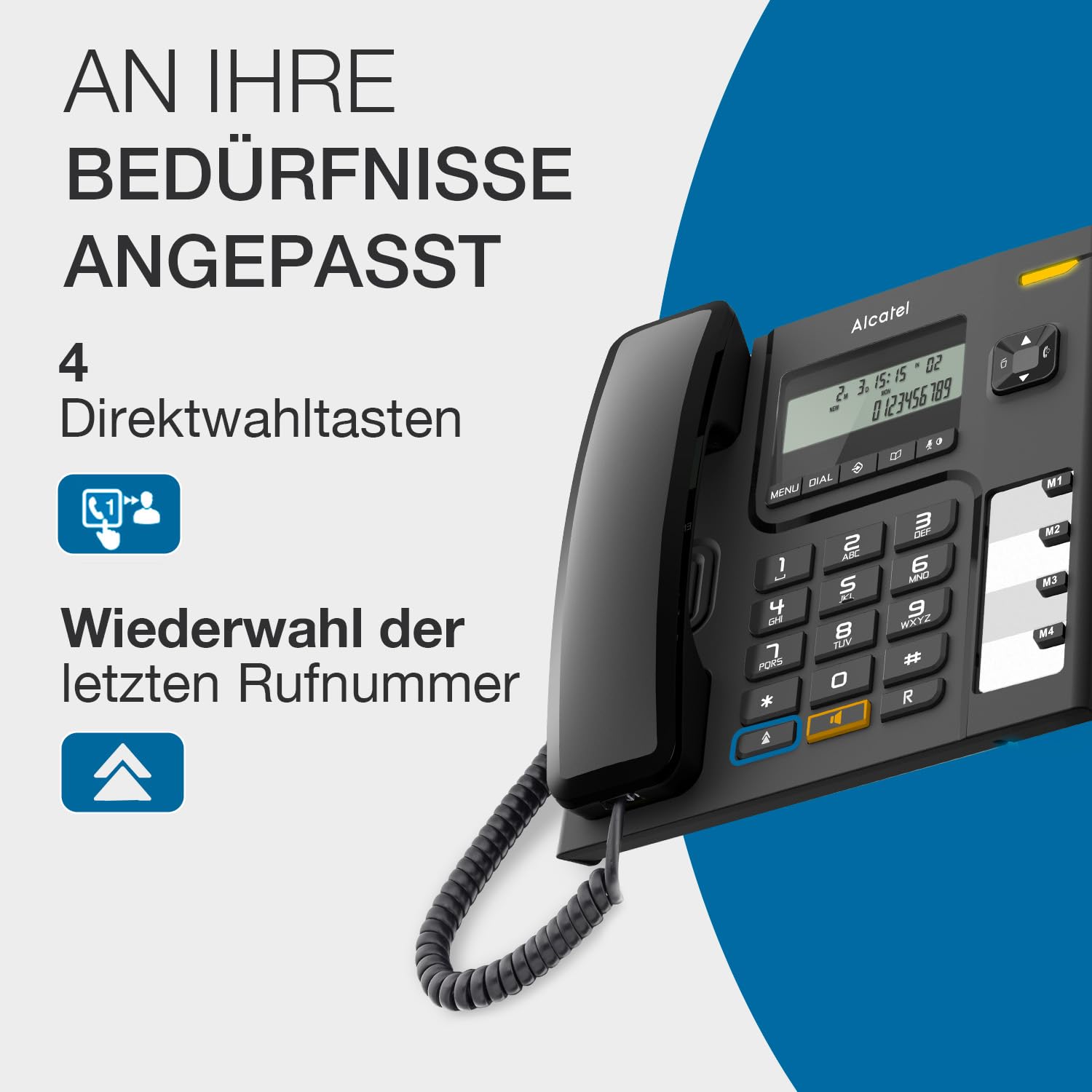 ALCATEL T56 - Schnurgebundenes Festnetztelefon - Digitales Display - Freisprechfunktion - Anrufprotokoll - Wahlwiederholungstaste - 4 Direktwahltasten - Schwarz