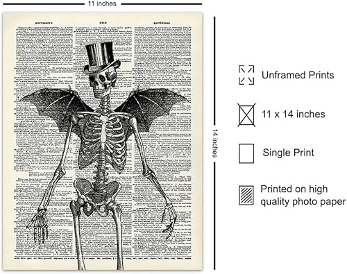 Miniatura 2 de Gothic Skeleton Decor 11x14 - Halloween Decorations - Steampunk Decor - Goth Gothic Home Decor - Medieval Renaissance Bat Wall Decor Poster - Creepy