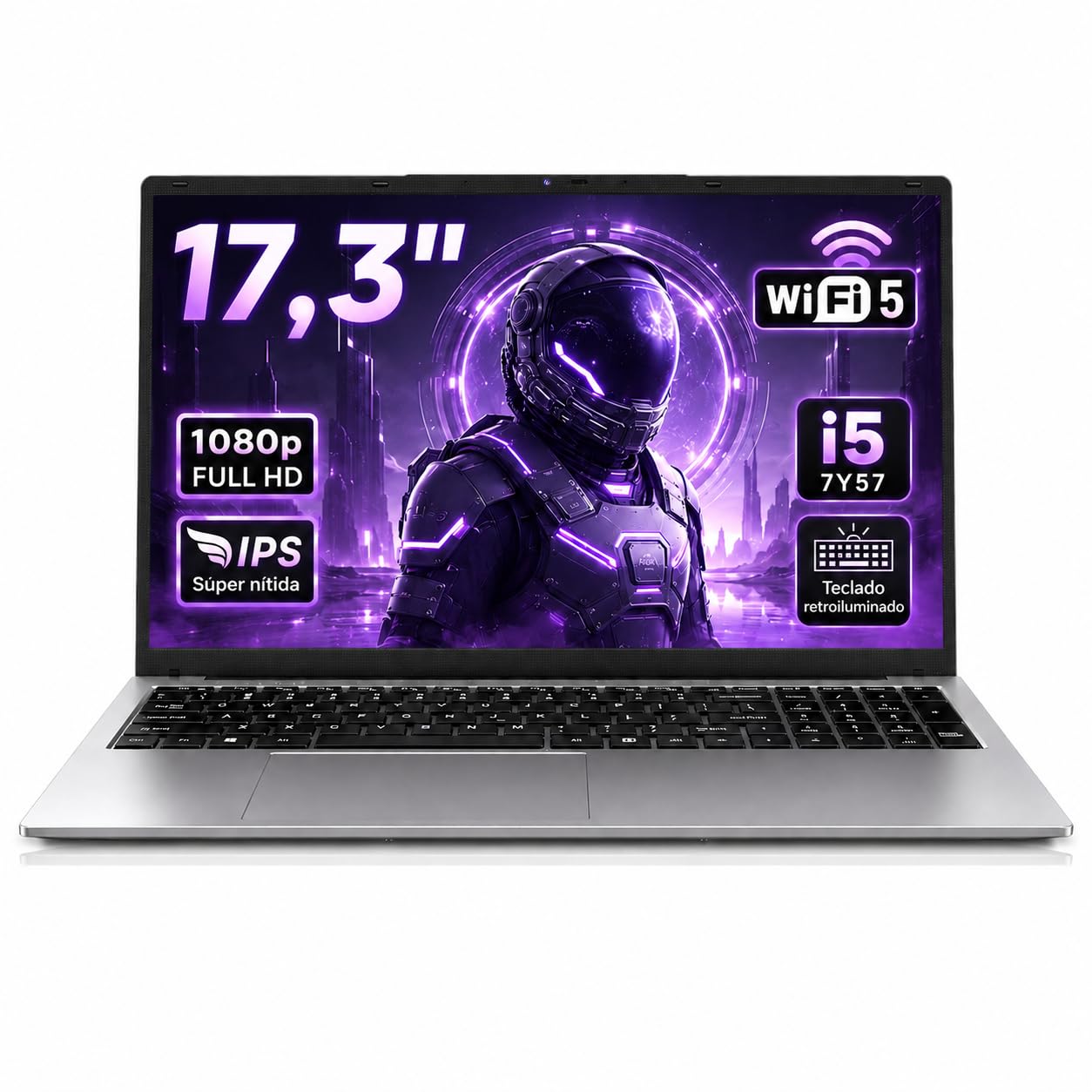Portátil con Pantalla Grande de 17,3 Pulgadas, i5 7Y57, 16GB RAM, SSD 512GB