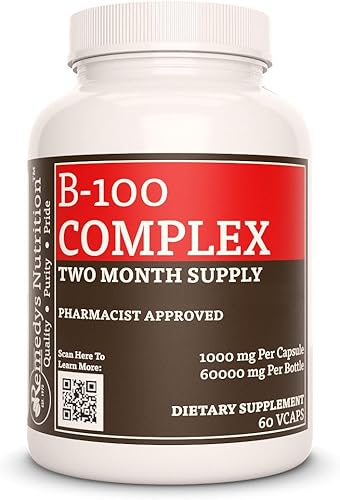 Remedy's nutrition Complejo de vitamina B-100 | 1,000 mg, 60 cápsulas veganas Suplemento dietético | Suministro para dos meses