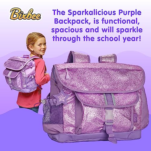 Bixbee Kids Backpack, Purple Sparkly Bookbag For Girls & Boys Ages 5-7 | Daycare, Preschool, Elementary School Bag For Kids | Easy To Carry & Water Resistant #TOP1