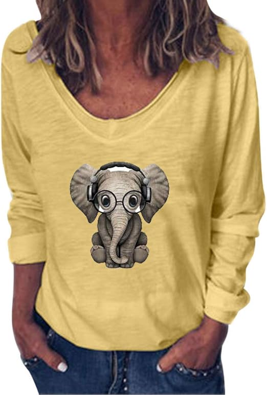 Sudadera con Estampado de Elefante Lindo para Mujer Camiseta Estampada