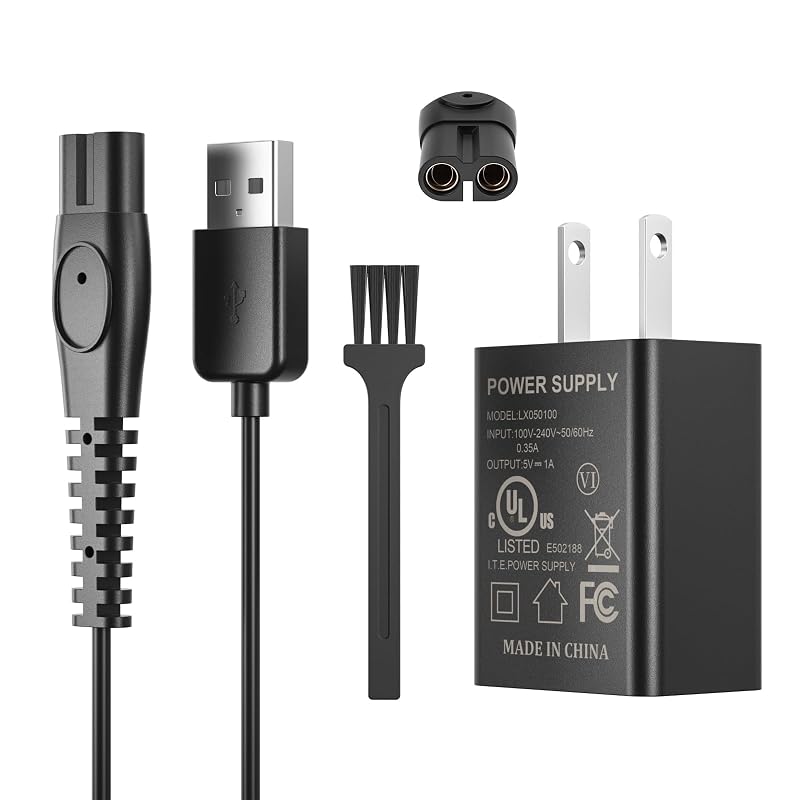Carregador 5V XXSZHY com cabo USB para barbeadores elétricos Philips Norelco e OneBlade, compatível com modelos selecionados, com escova