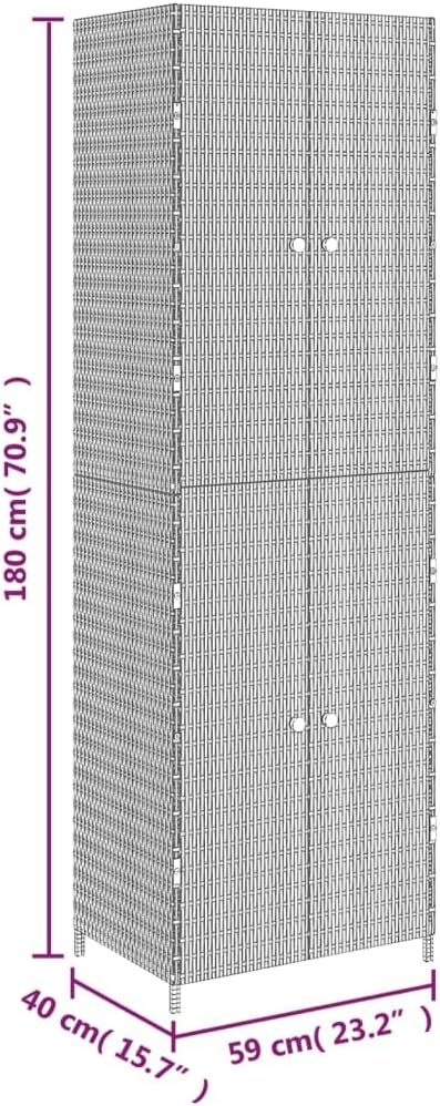 Garden Storage Cabinet Gray,Outdoor Storage Cabinet,Industrial Modern Style,Multi-Function Cabinet,Patio Storage Cabinet,for Patio,Garden,Veranda,Backyard,Indoor,Outdoor,23.2"x15.7"x70.9" Poly Rattan