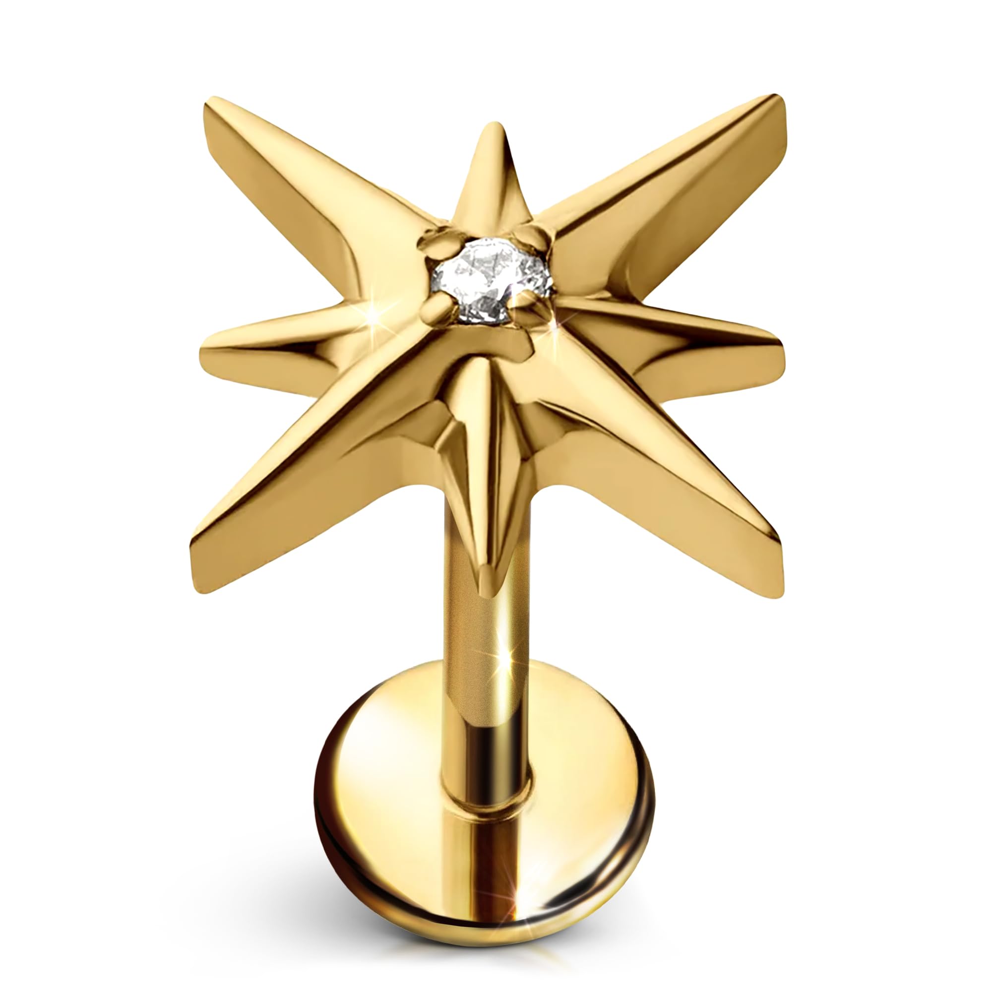 Cords Club Estrella Flat Back Stud – ASTM-F136 Implant Grade Titanium - Push Pin Design for Sensitive Ears – Available in 18K Gold Plated & Titanium