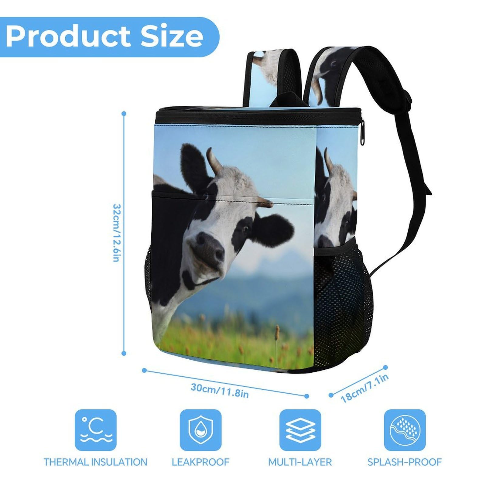 Bonita mochila térmica térmica a prueba de fugas de tela de sarga de poliéster resistente con correas acolchadas ajustables, bolsa térmica para picnic, camping, actividades al aire libre