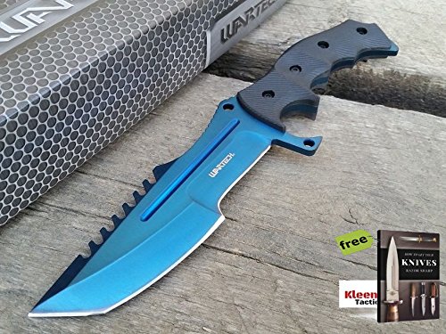 CSGO Tactical BLUE Huntsman Knife Carbon Steel Hunting Tactical Fixed Blade CS:GO Bowie Survival Hunting + Free eBook by SURVIVAL STEEL