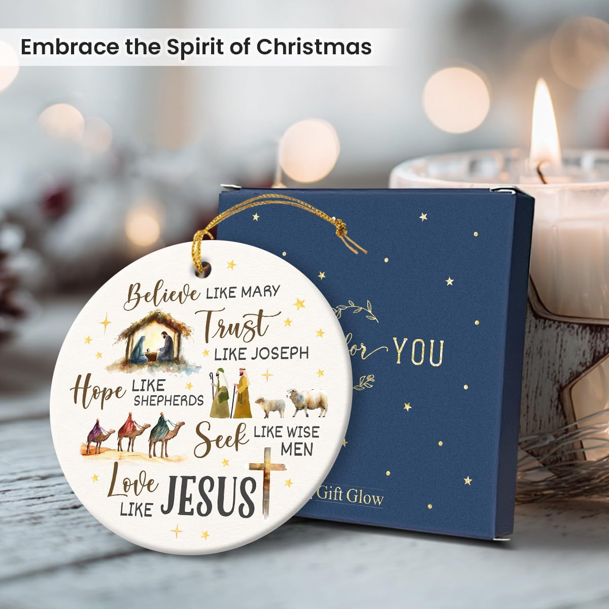 Nativity Christmas Ornaments 2026 - Believe Like Mary Trust Like Joseph Jesus Christmas Decorations - Round Ceramic Ornament for Christian Gifts, Religious Christmas Ornaments, Nativity Decor - Image 6