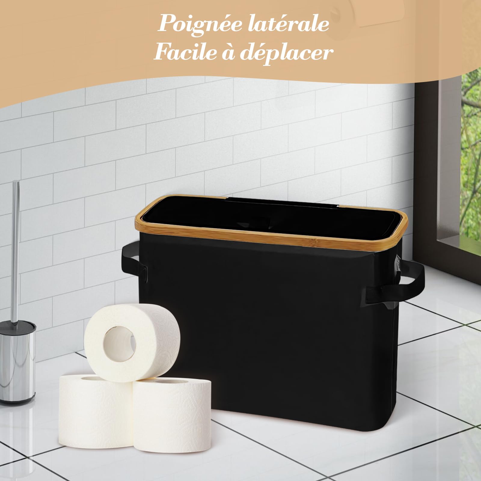 Panier De Rangement Pour Papier Toilette 23,6 L Avec Couvercle, Capacité, 45 X 15 X 35 Cm, Organisateur De Salle De Bain (Noir