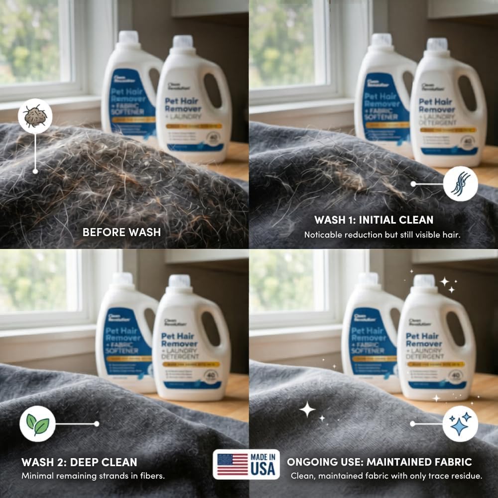 Clean Revolution Pet Hair Remover for Laundry 2-Pack – Removes Dog & Cat Hair Over Time – Enzyme Laundry Detergent & Fabric Softener, Odor Eliminator, Fragrance Free, 40 oz Each image 5
