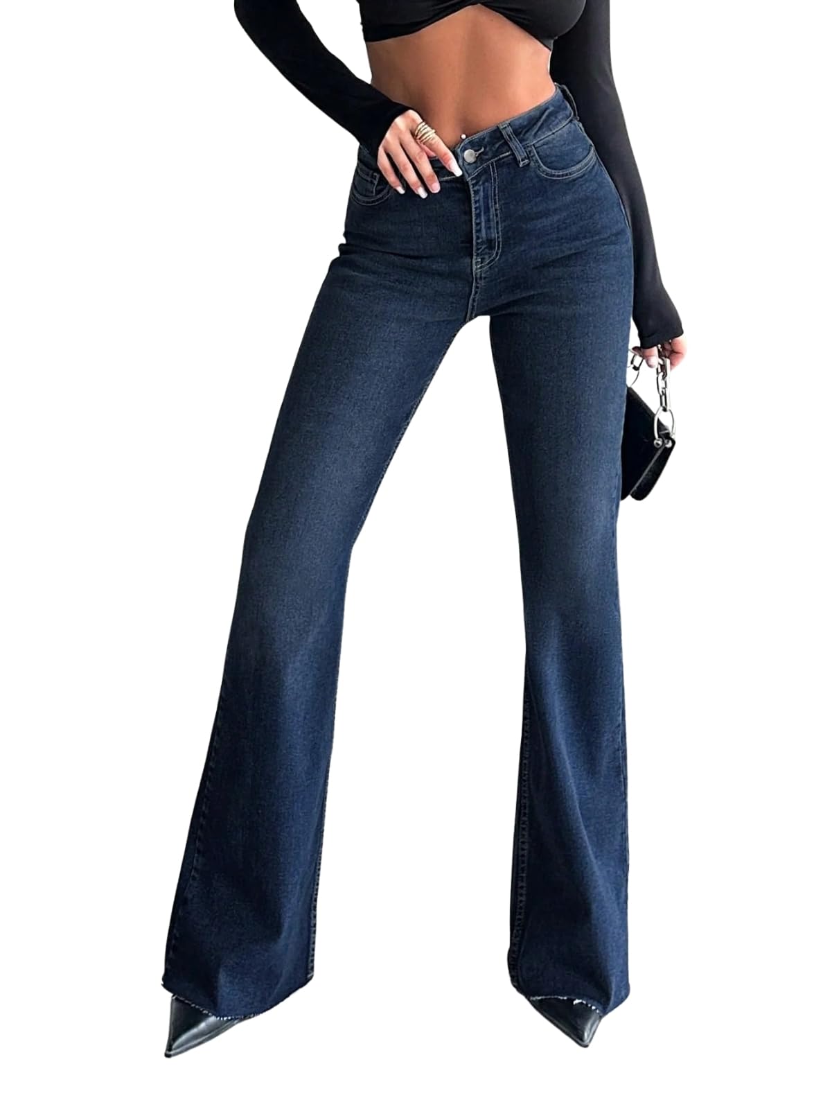 glossia Bootcut Jeans for Women High Waist Stretchable Flared Denim with Raw Cut Hem | Soft Cotton Spandex Ladies Bottom Wear (WJ-FF007-$)-picture-30