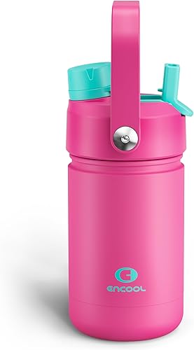 Miniatura 132 de ENCOOL Botella de agua aislada con popote, de acero inoxidable, a prueba de fugas, sin BPA, al vacío de doble pared que se mantiene fría durante 24