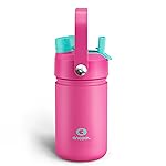 Kids Insualated Water Bottle with Straw - 12oz Stainless Steel Water Bottle with Dual Spouts, Leak-Proof, BPA-Free, Double Wall Vacuum Keeps Cold for 24 Hours for Sports, Travel (Light Crimson)