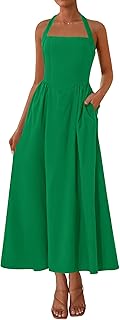 Women Summer Sleeveless Halter Maxi Dress Sundress 2025 Casual Flowy Wedding Guest Cocktail Beach Vacation Dresses - Buy now