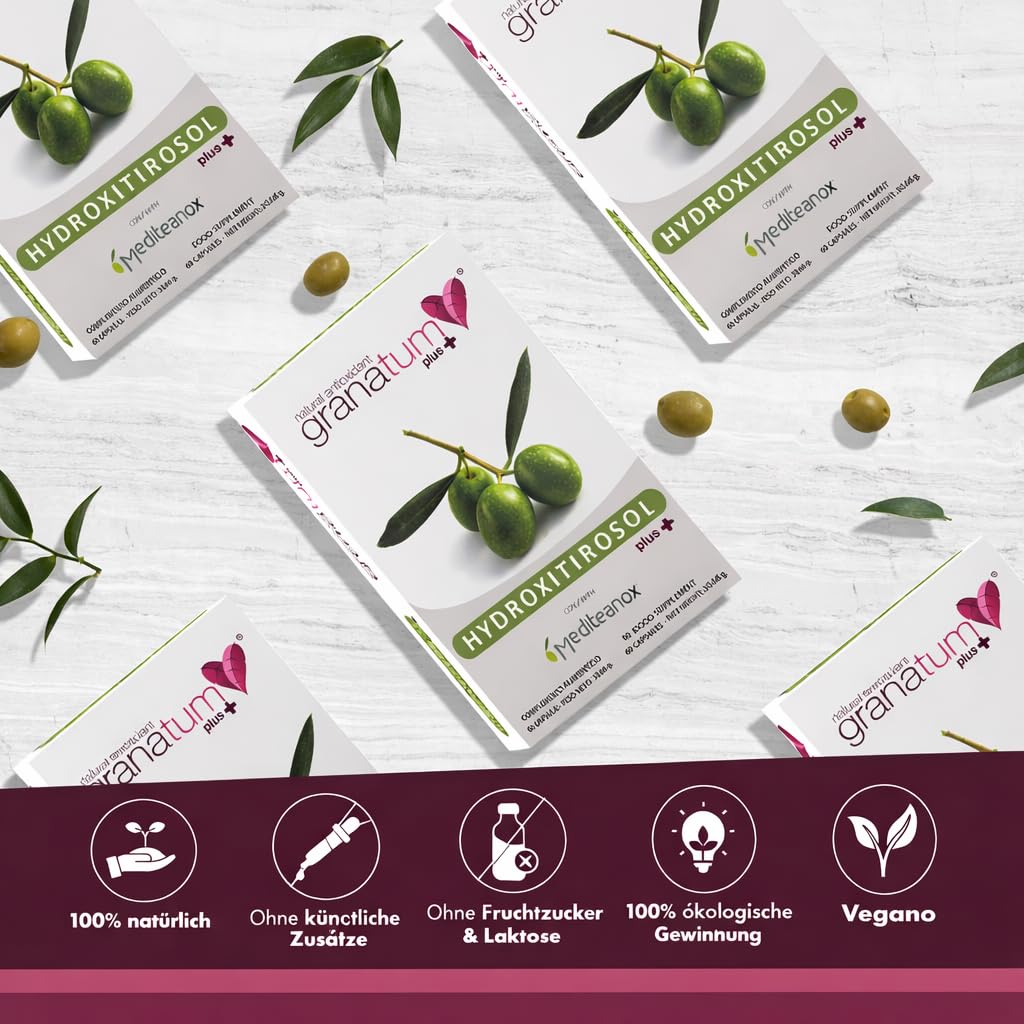 Granatum Plus - Hydroxytyrosol Plus - Nahrungsergänzungsmittel - Gewonnen aus Extra Nativem Olivenöl - Antioxidatives Supplement - Allgemeines Wohlbefinden - Hergestellt Spanien - 1 Box 60 Tabletten