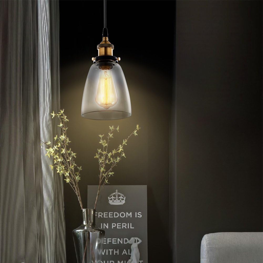 3-Pack H-Type Track Light Pendants Restaurant Chandelier Glass Lampshade Pendant Light Industrial 1.6ft Wire Factory Pendant Lamp Bulb Not Included Dimmable Track Mount Pendant Lighting