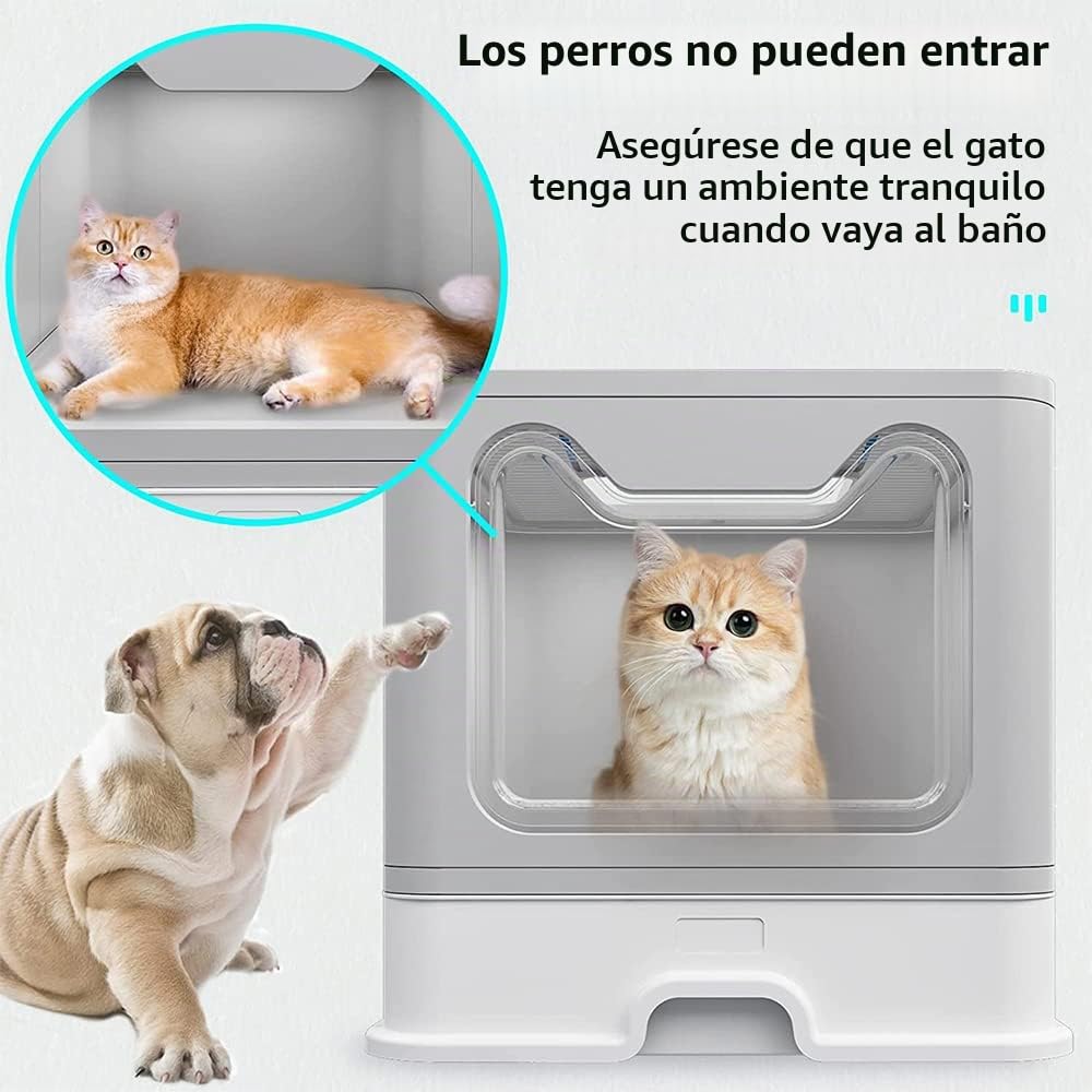 Arenero Gatos Cubierto Cajon: Arenero para Gatos Grande Cerrado Caja de Arena Plegable Cagadero Gato sin Olores con Pala y Filtro-51 * 41 * 38cm-Gris