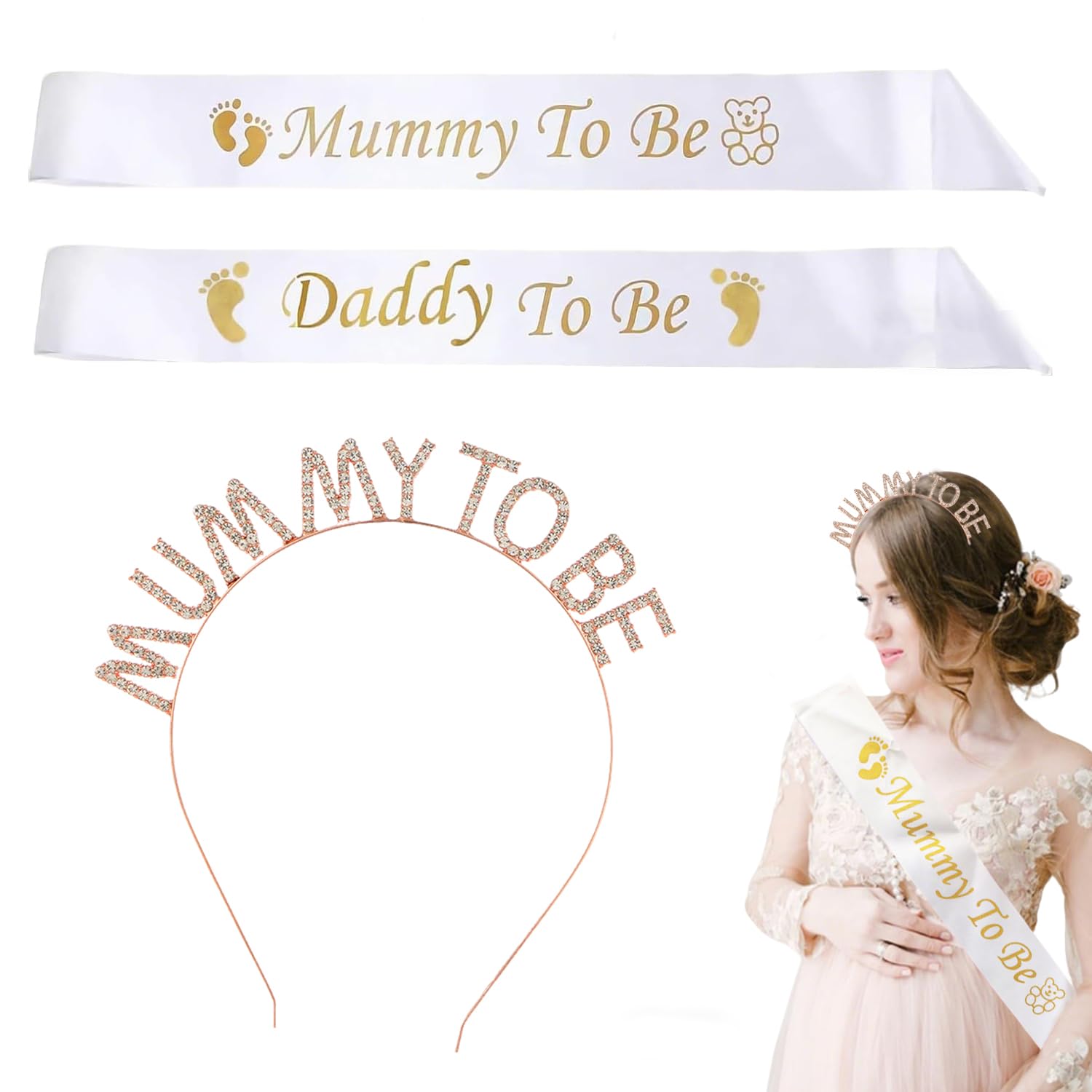 3pcs Mummy To Be Sash, Daddy To Be Sash, Baby Shower Sash Mummy To Be, White Shoulder Strap