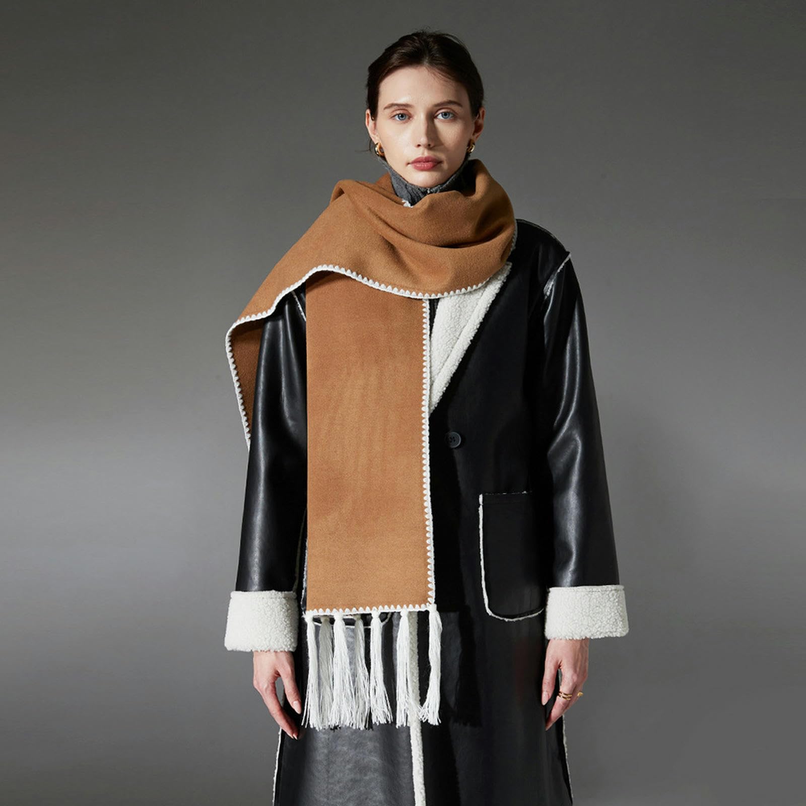 Sciarpa Donna Sciarpa di Nappe A Doppia Faccia Autunnale E Invernale per Donne, Scialli Morbidi E Caldi E Adatti alla Pelle E Avvolge Il Regalo di Natale Idear-cachi-30 * 190 Cm