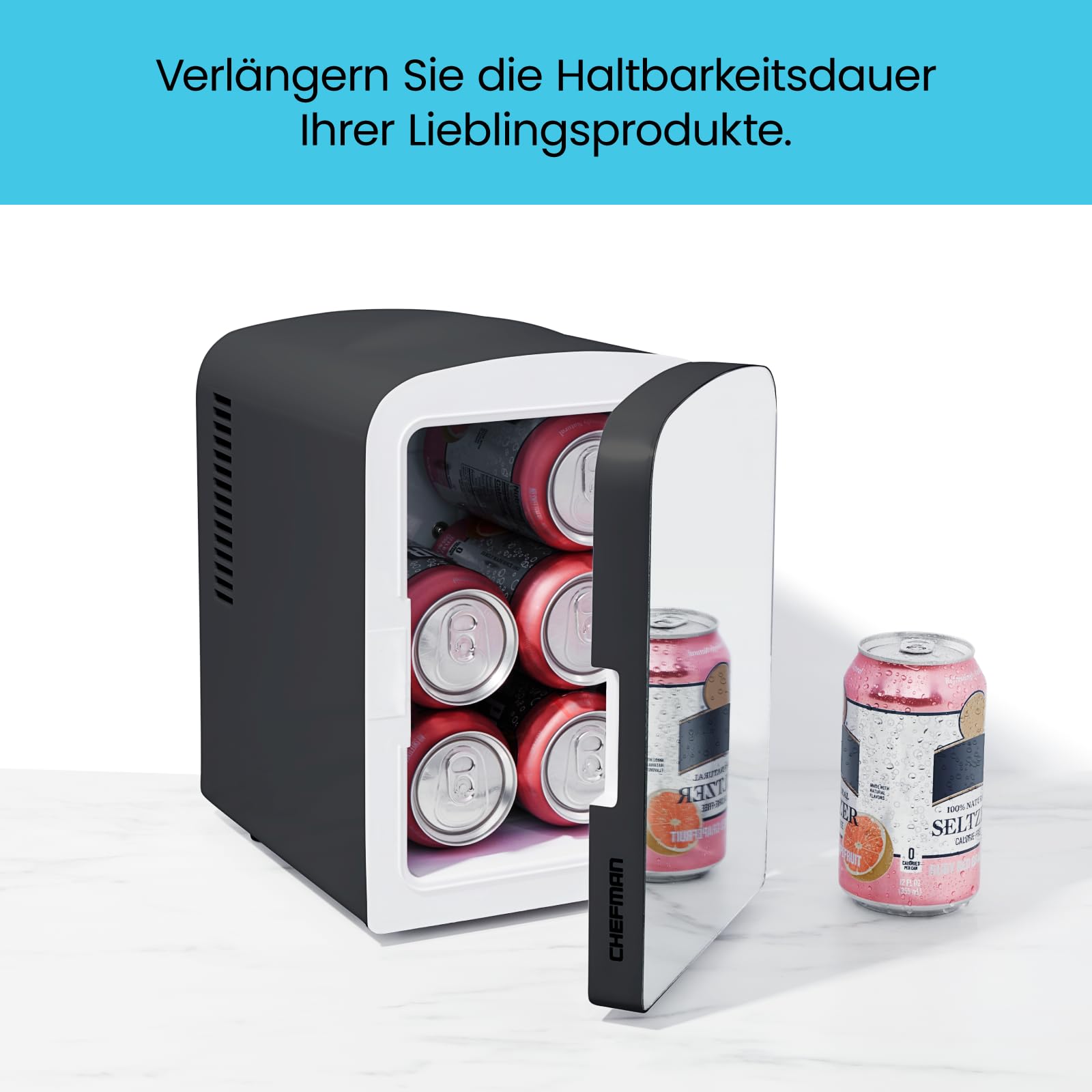 Iceman Verspiegelter 4 Liter Mini-Kühlschrank, Hautpflege, Make-up-Aufbewahrung, Seren und Gesichtsmasken, klein für den Schreibtisch oder auf Reisen, kühlen & heizen, kosmetische Anwendung, Schwarz