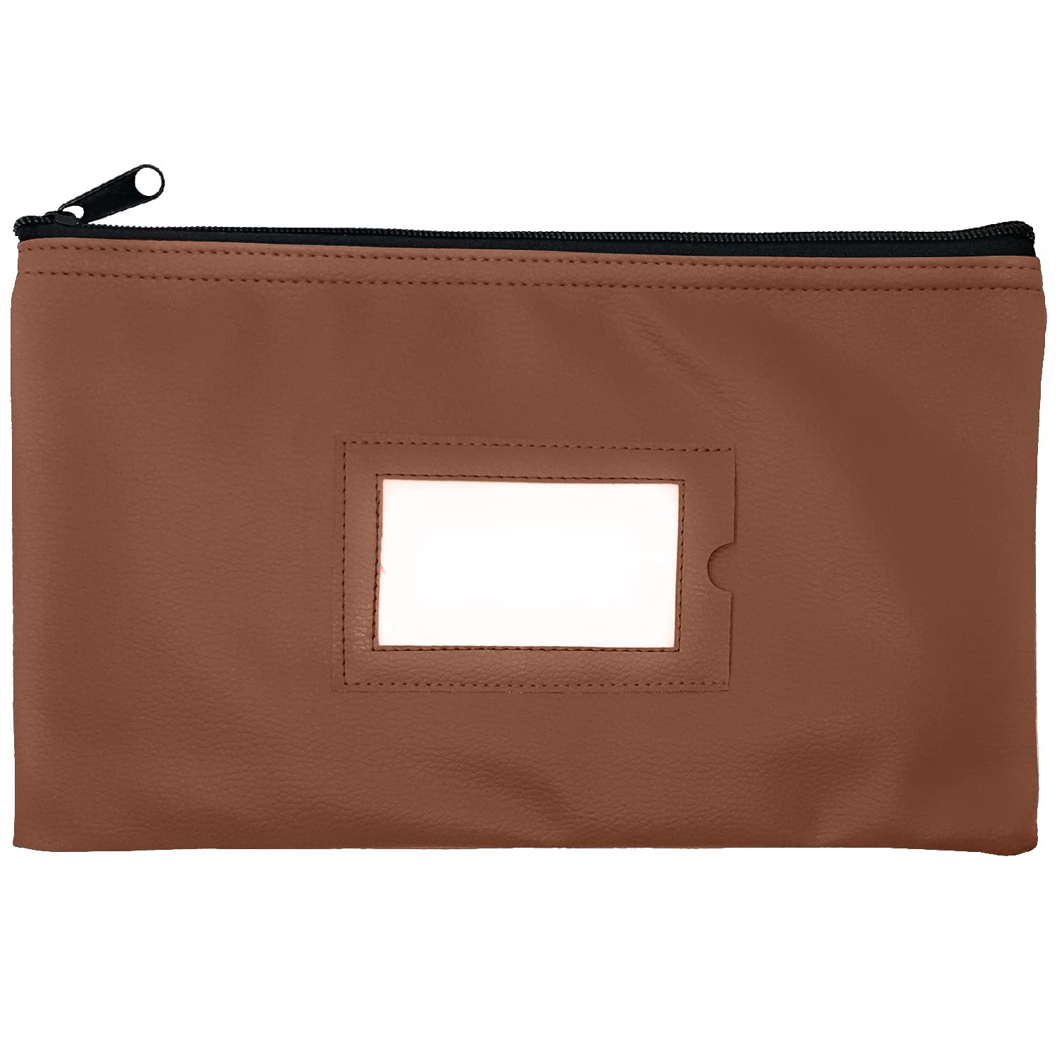 GIDABRAND Men's & Women's Leatherette Money Bank Deposit Bag with Framed ID Window (Dark Brown,11 x 6in)